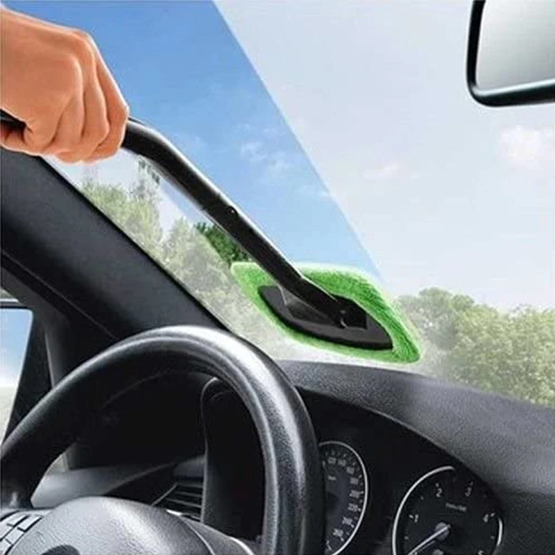 Car Window Windshield Brush Microfiber Cloth Auto Window Cleaner Long Handle Car Washable Brush Clean Tool with 2pcs Cloth