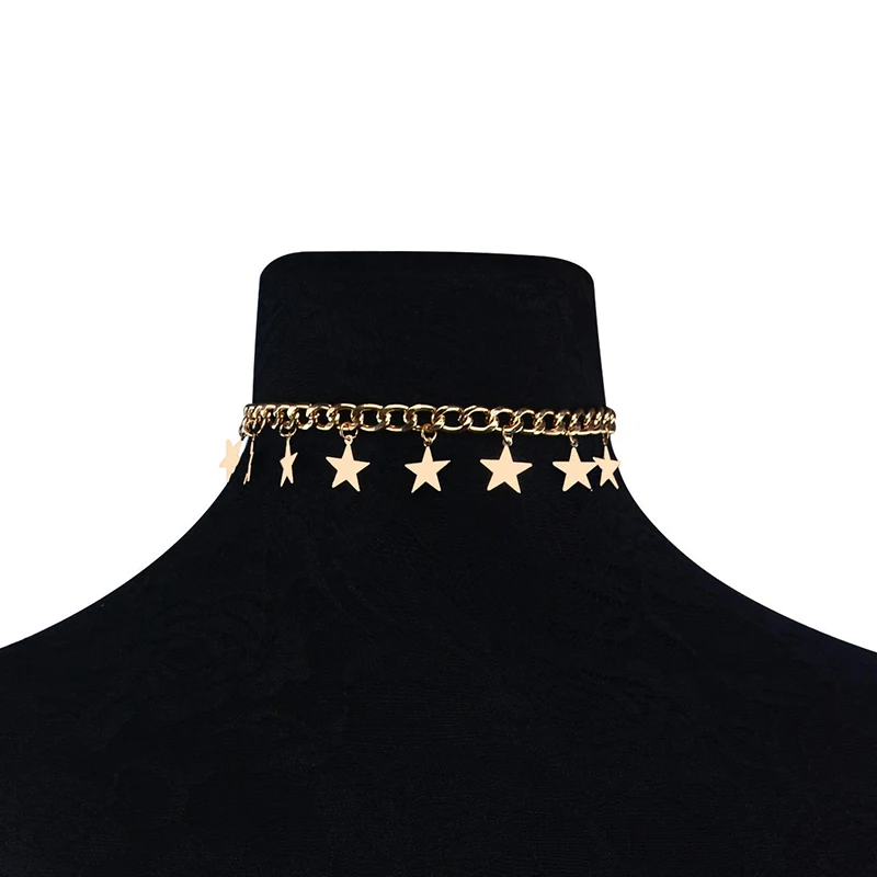 Luxury Tassel Gold Star Chain Women Nekclace Fashion Female Gold-Color Choker Necklaces Jewelry Romantic Ladies Valentine Gifts