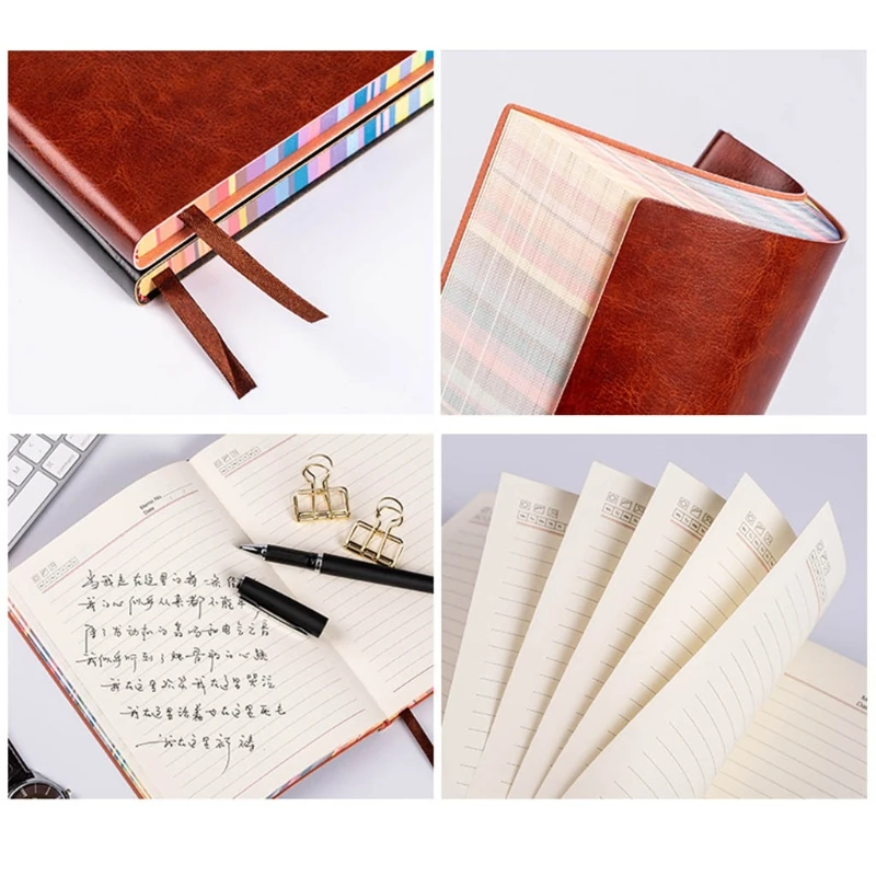 Leather Business Notebook Rainbow Edge Design Ideal for Teachers Business Women/Men Writers Journalists Office Clerks