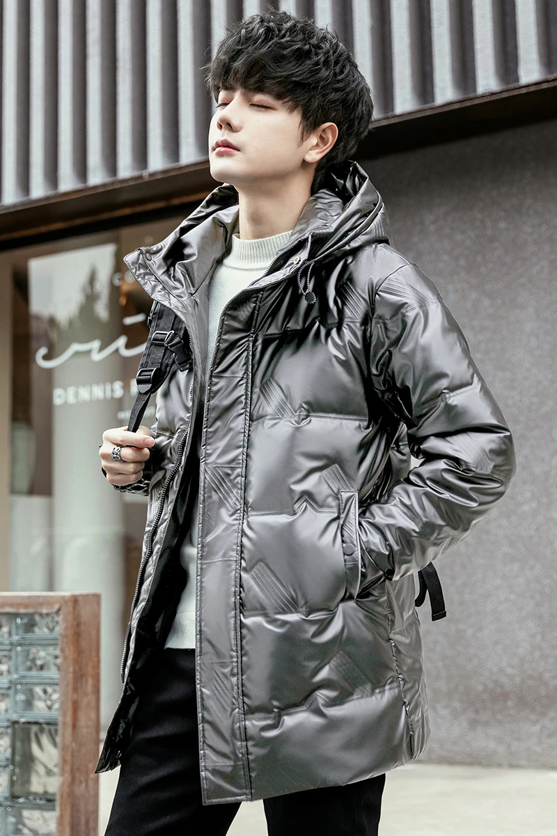 Winter New Men Solid Color Parkas White Duck Down Men\'s Stand Collar Warm Thick Jacket Male brighting brand Casual Parka Coat