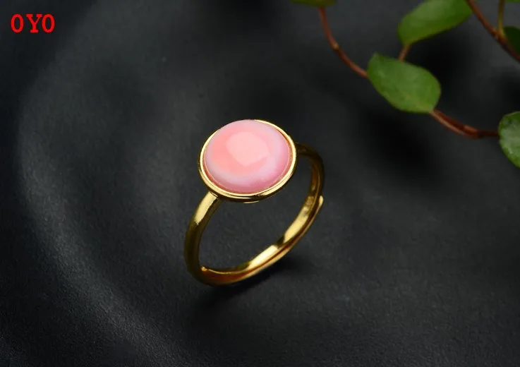 925 sterling silver queen shell women's live mouth ring fashion personality simple silver gilt pink