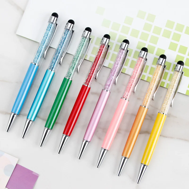 5Pcs Creative Crystal Pen Diamond Ballpoint Pens Stationery Ballpen Stylus Pen Touch Pen 19 Colors Oily Black Refill