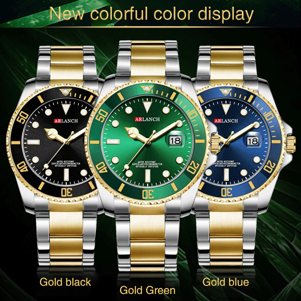 ARLANCH Hot Sell Men Quartz Watch Top Brand Date Sport Watches Fashion Luxury Waterproof Full Steel Male Clock Relogio Masculino