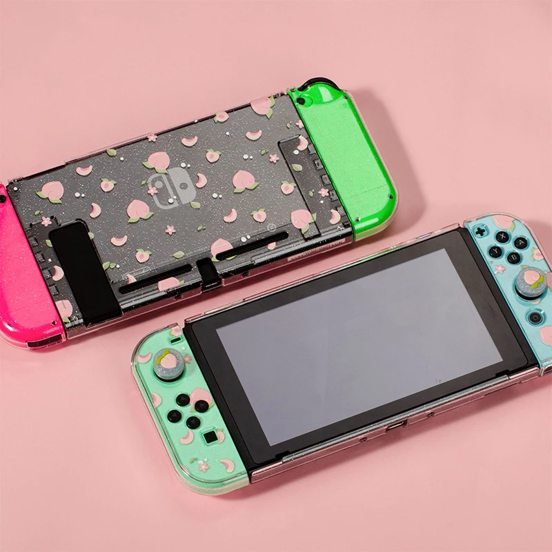 Pêssego nintend interruptor de cristal glitter escudo protetor split pc capa dura ns joycon contorller rosa caso para nintendo switch
