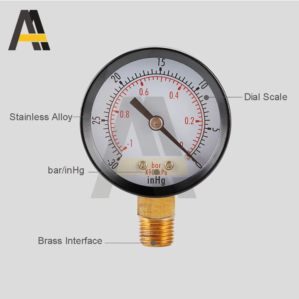 Vacuum Manometer Mini Dial NPT 30HG/0PS Portable Dual Scale Dial Gauge 1/4\