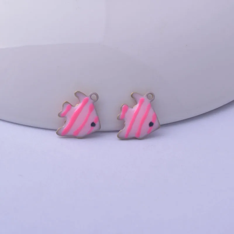 30pcs 8*12mm Double Faced Enamelled Angelfish Charms Fish Pendant Diy Jewelry Accessories