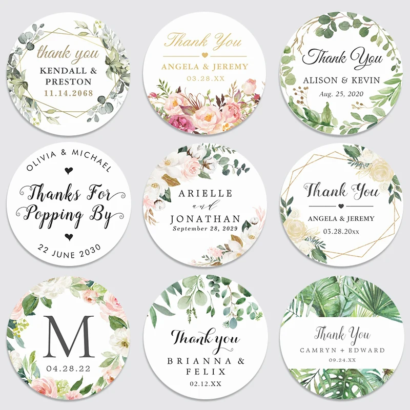 Personalized Round Circle Label Stickers,Waterproof1.5~3inch Custom Name Date Thank You Stickers for Bridal Shower Party Favors