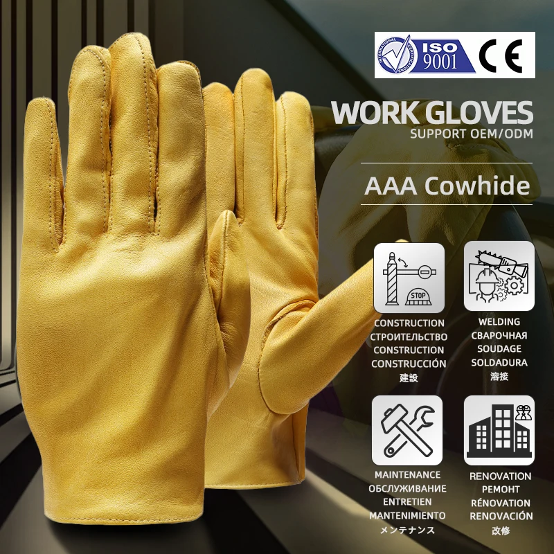 QIANGLEAF Cowhide Work Gloves Mechanic Drivers Gloves Gardening Household Leather Working Safety Protection Mens Wholesale 130NP