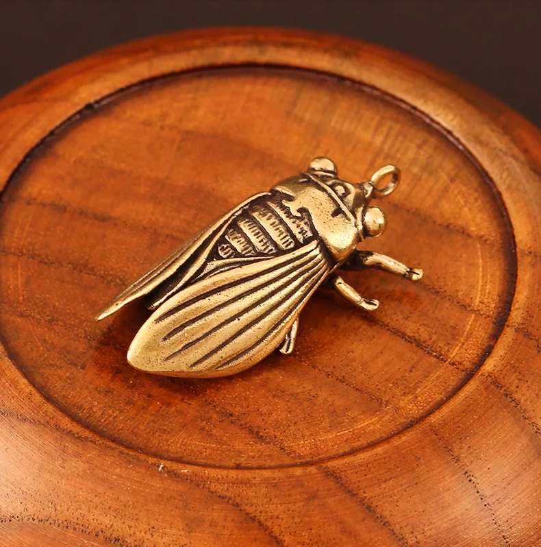 Handmade Pure Brass simulation cicada craft DIY jewelry ornament portable Miniature Fitting Keychain Pendant souvenir gift a0766