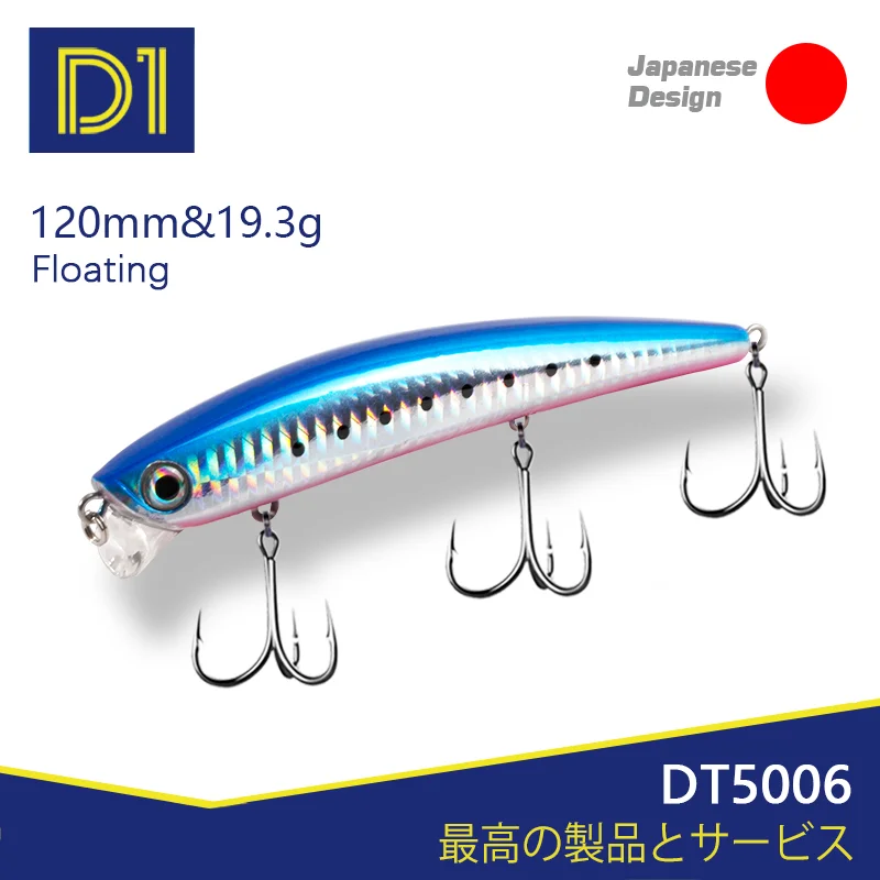 D1 Minnow Fishing Lures 120mm 19.3g Artificial Floating Hard Wobblers For Bass Trout Peche Tackle DT5006