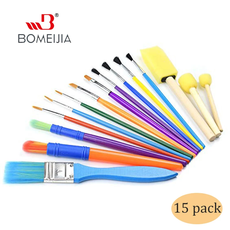 15pcs DIY Children Painting Brush Set Sponge EVA Kid Starter Artist Brush for Acrylic Oil Watercolors Graffiti School Stationary