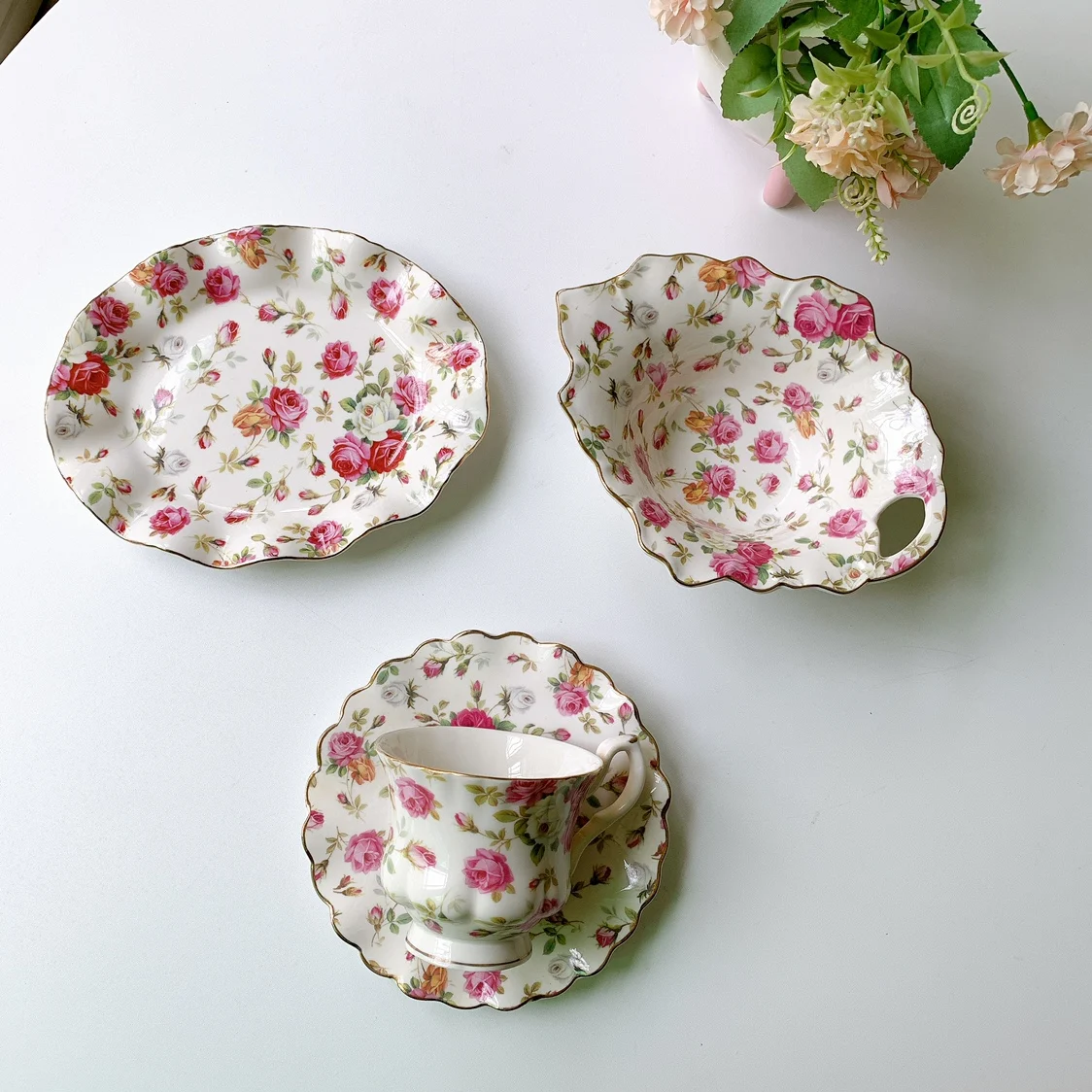 French retro flowers ceramic coffee cup and plate a set of salad bowl and plate tableware court style cup and plate