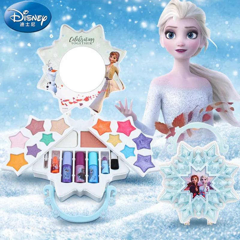 Disney-Princess Makeup Set para meninas, Frozen 2, Elsa, Anna, mala, floco de neve, jogo de beleza infantil, brinquedo, novo