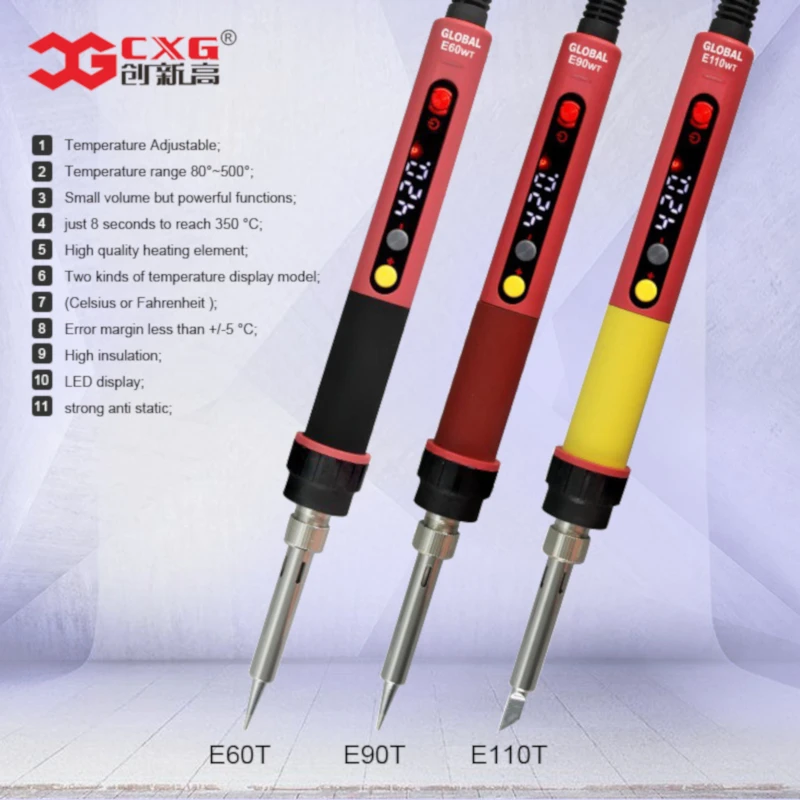 CXG E60WT/E90WT/E110WT LED Soldering Iron Professional Adjustable Temperature Global Electric Solder Iron 60W/90W/110W