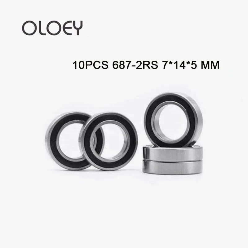 

Good 10pcs 687-2RS 7*14*5 mm Rubber Sealed Deep Groove Ball Bearing 687 687RS 7x14x5 MINI Miniature Steel Ball Bearings