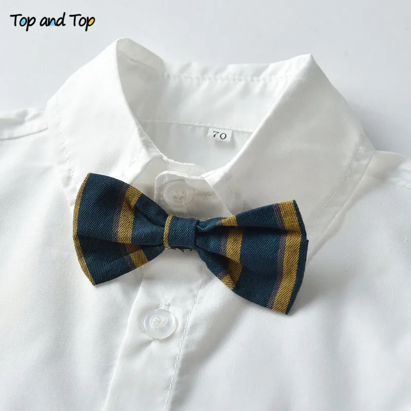 Top and Top Fashion Children Boys Casual Clothes Long Sleeve Bowtie White Shirt+Vest+Pants 3Pcs/set Kids Striped Gentleman Suits