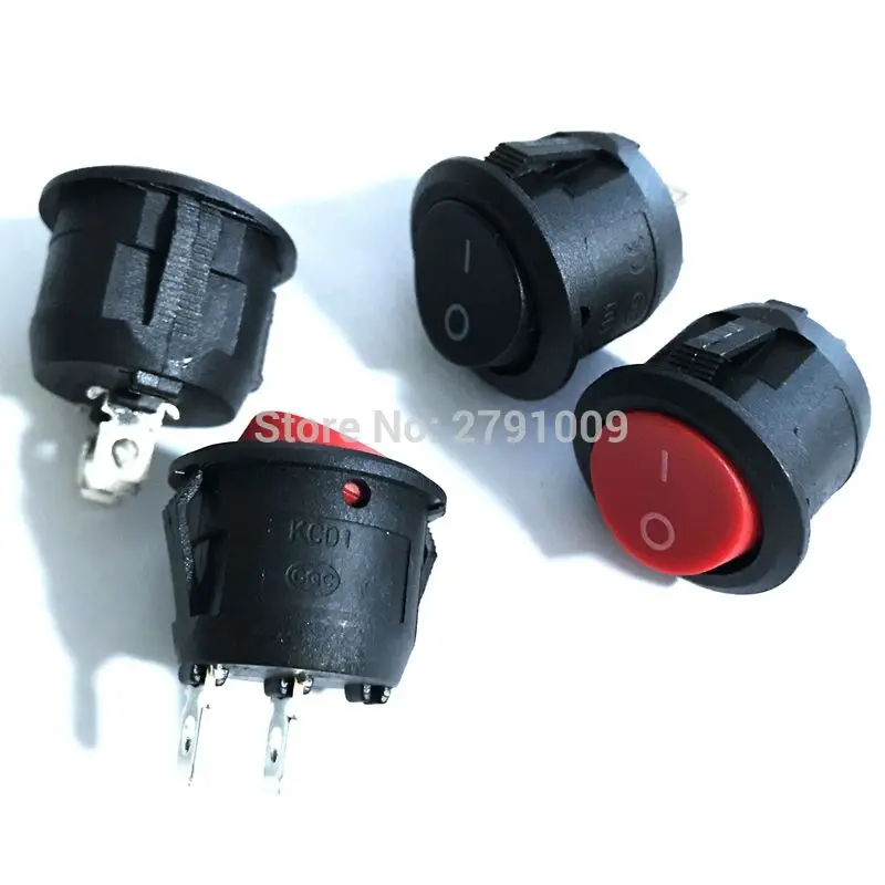 10Pcs Small Round Black 2-Pin 2-Files 3A/250V 6A/125V Rocker Switch Seesaw Power Switch KCD1 Round Rocker Switch Red Switch 20mm