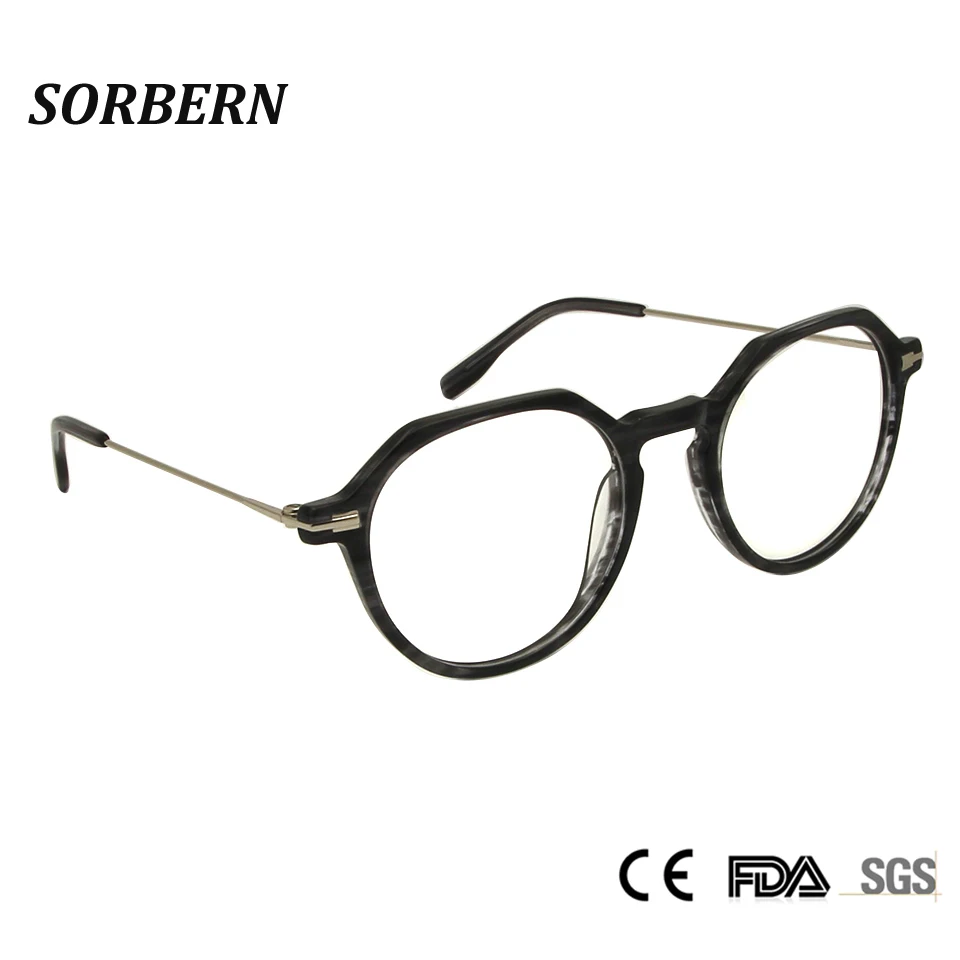 SORBERN Handmade Acetate Optical Frames Unisex Nerd Eyeglasses High Quality Round Myopia Glasses Metal Prescription Eyewear