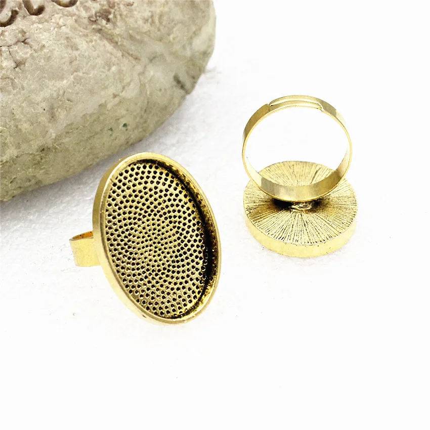Onebeading Fit 18x25mm Oval Cabochons Metal Ring Blank Setting Bezel Tray Base DIY Ring Making Accessories 10pcs K05124