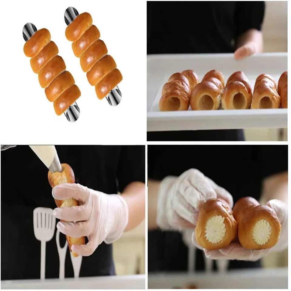 5pc/set Kitchen Stainless Steel Baking Cones Horn Pastry Roll Cake Mold Spiral Baked Croissants Tubes Cookie Dessert Too