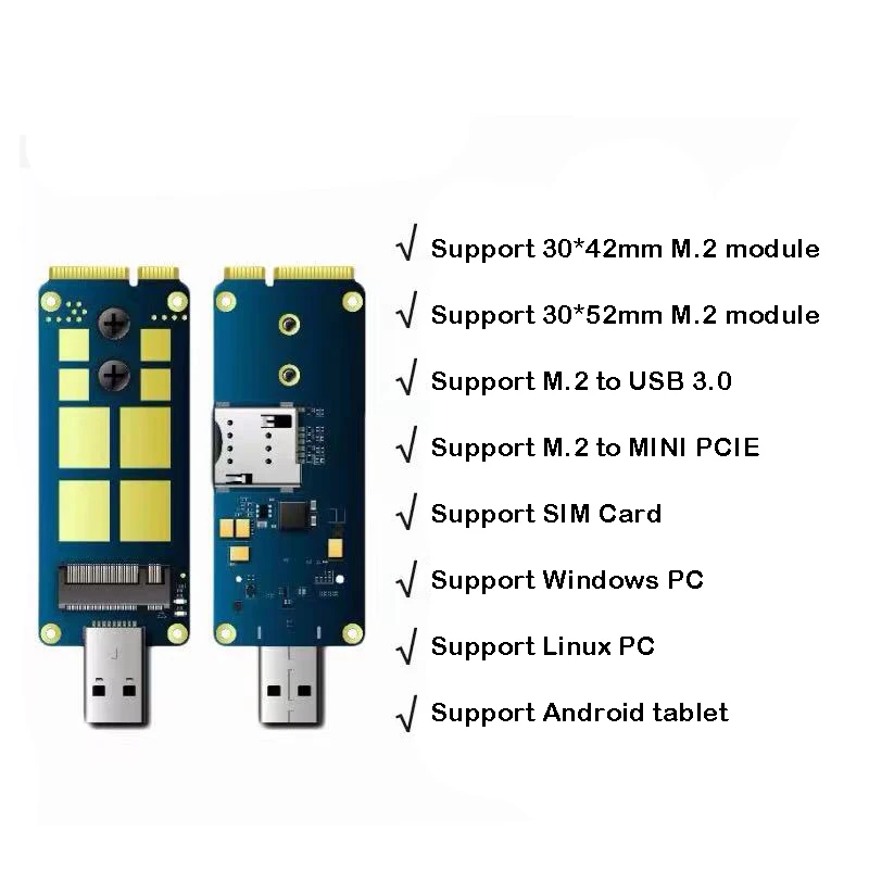 SIM8200-M22 SIMCOM M.2 to MINI PCIE USB3.0 papan kartu adpter untuk SIM8300G SIM8200EA SIM820G SIM8202E SIM7912 SIM7906E SIM7906SA