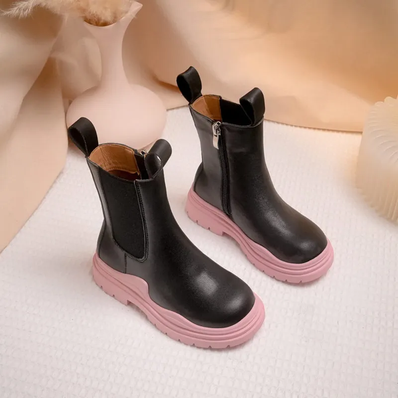 Children\'s shoes Quality leather British style boots girls leather shoes Chelsea short boots children\'s shoes Ankel boots