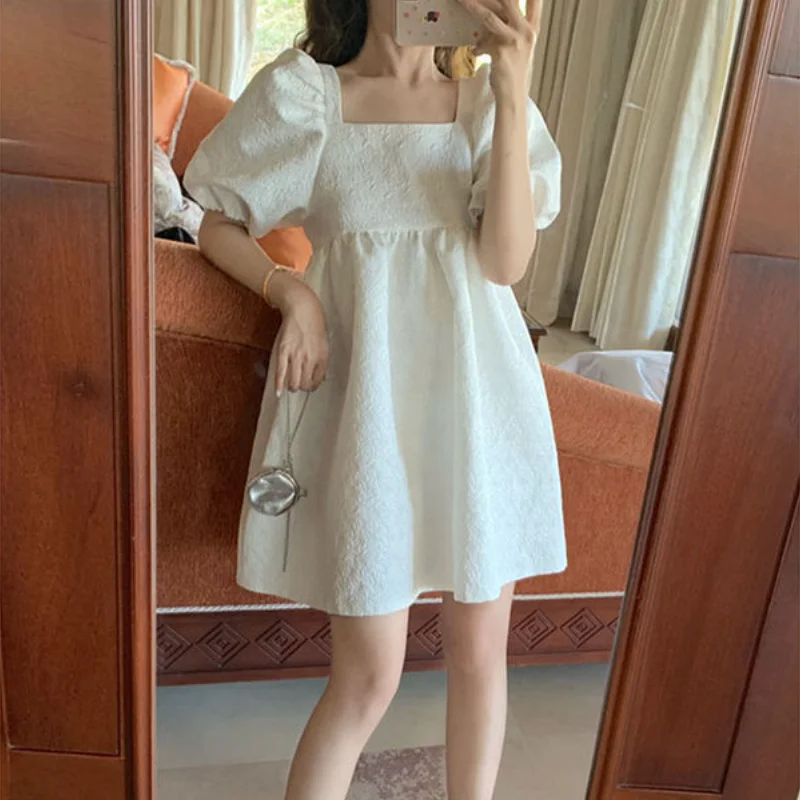 White Puff Sleeve Princess Dress Women French Court Mini Party Sweet Dress Summer Casual Korean Wedding Evening Y2k Dress 2021