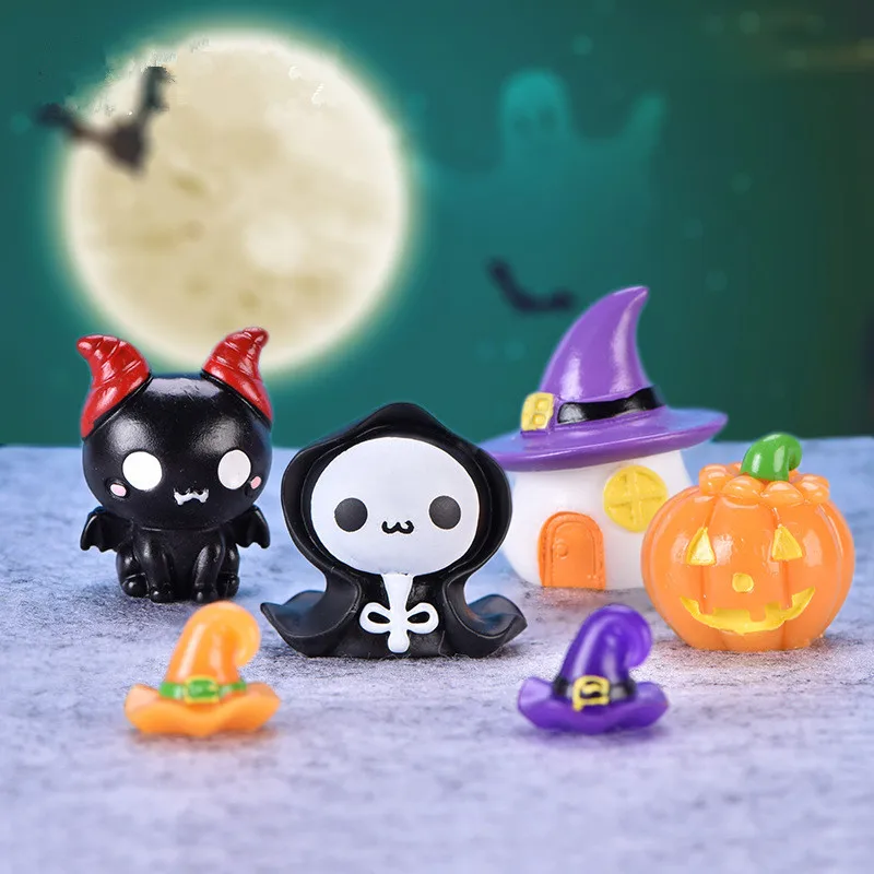 1PC Halloween Micro Landscape Miniature Figurines Resin Craft Mini Fairy Garden Ornaments Cute Pumpkin Ghost Vampire Decoration