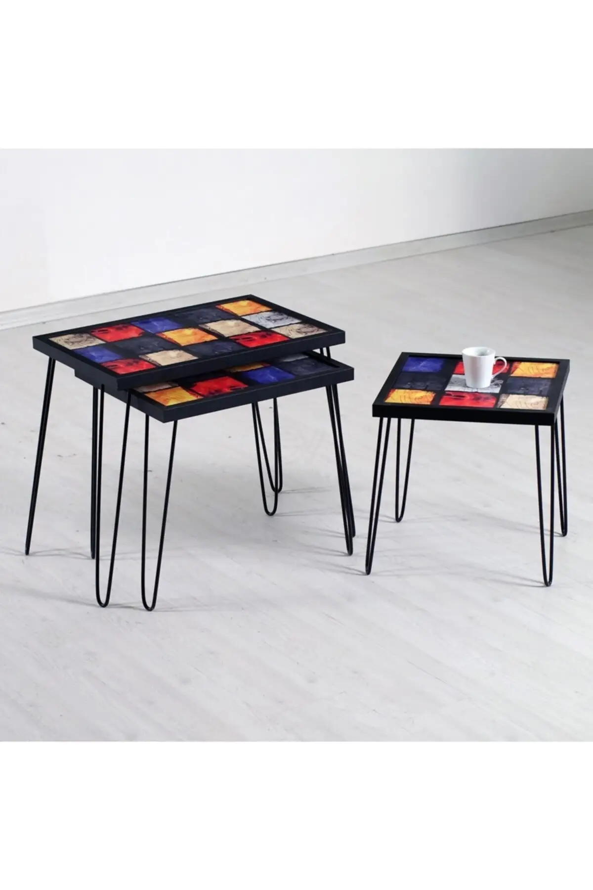 Square Colorful Printed 3 pcs Zigon Coffee Table