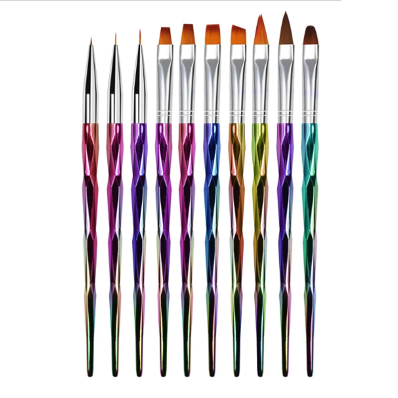 

10Pcs Laser Gradient Light Therapy Nail Brush Nail Art Acrylic UV Gel Extension Brush Flower Design Drawing Painting Pen