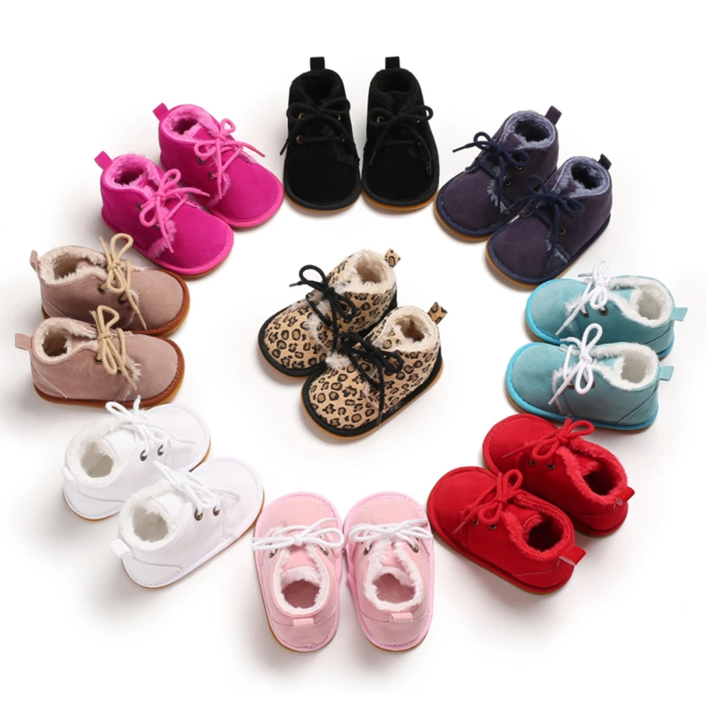 

Baywell Winter Baby Plus Velvet Warm Moccasins Boots Lace Baby Girls Boys Soft shoes First walkers 0-18M