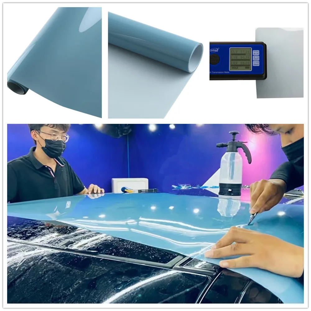 SUNICE 10mil Blue Car Sunroof TPU Film Heat Insulation Film Sun Protection Wrap Vinyl Width: 152cm(60 inch) Adhesive