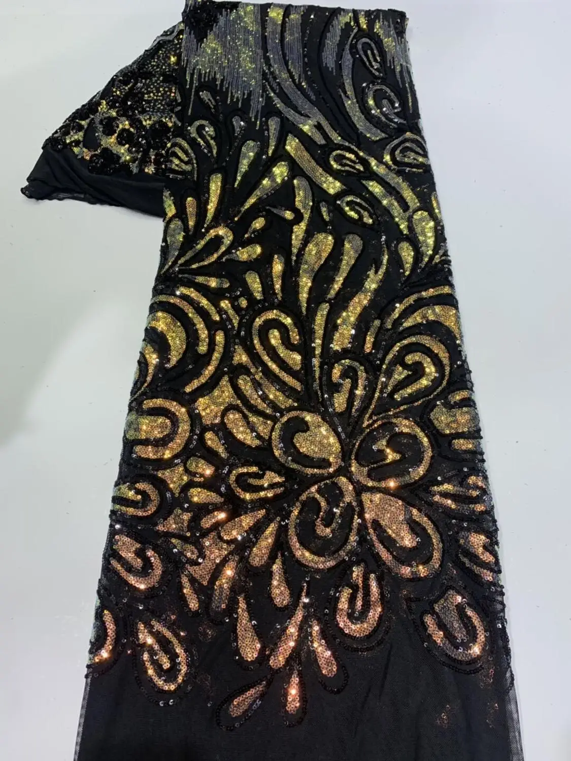 2020 gold/black New Designs African Lace Fabric High Quality Lace Material French Embroidered Tulle Lace Fabric With Sequins