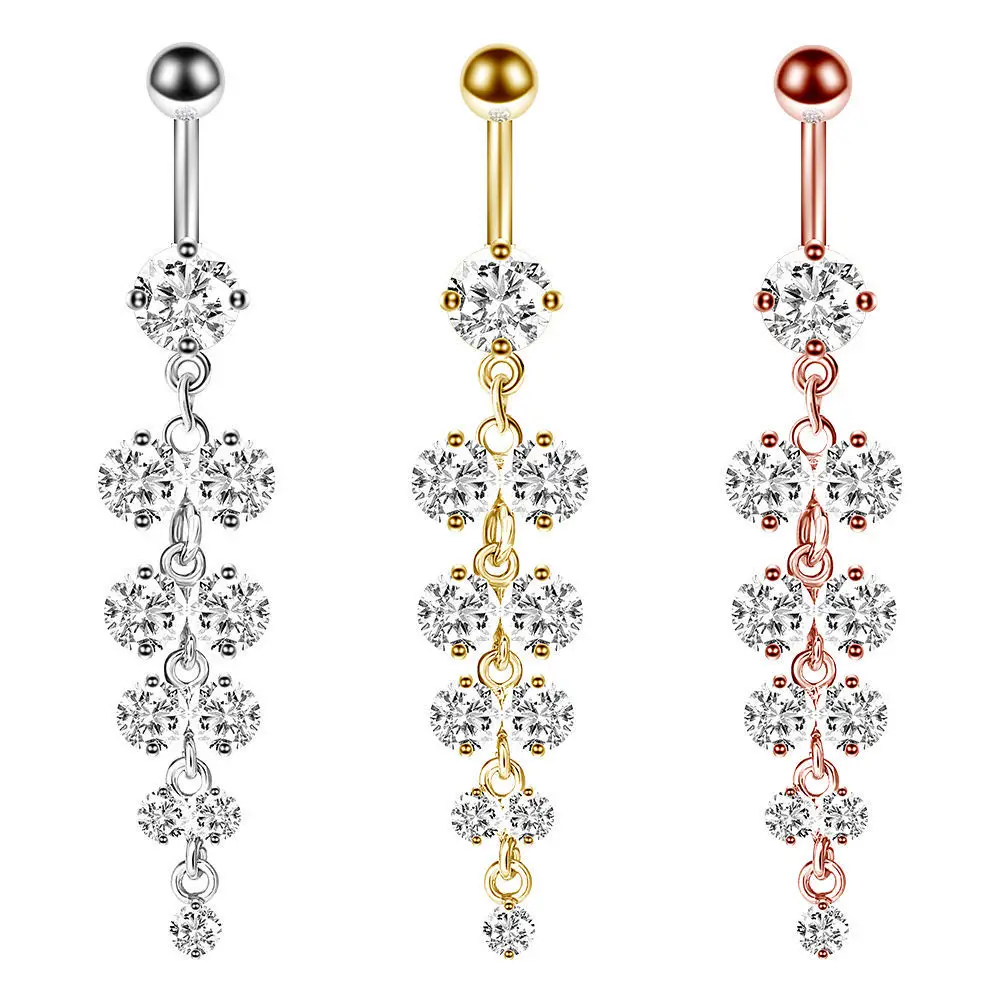 1PC Belly Button Rings 14G High Quality Stainless Steel CZ Tassel Grape Navel Nail Navel Ring Belly Rings Fashion Body Jewelry