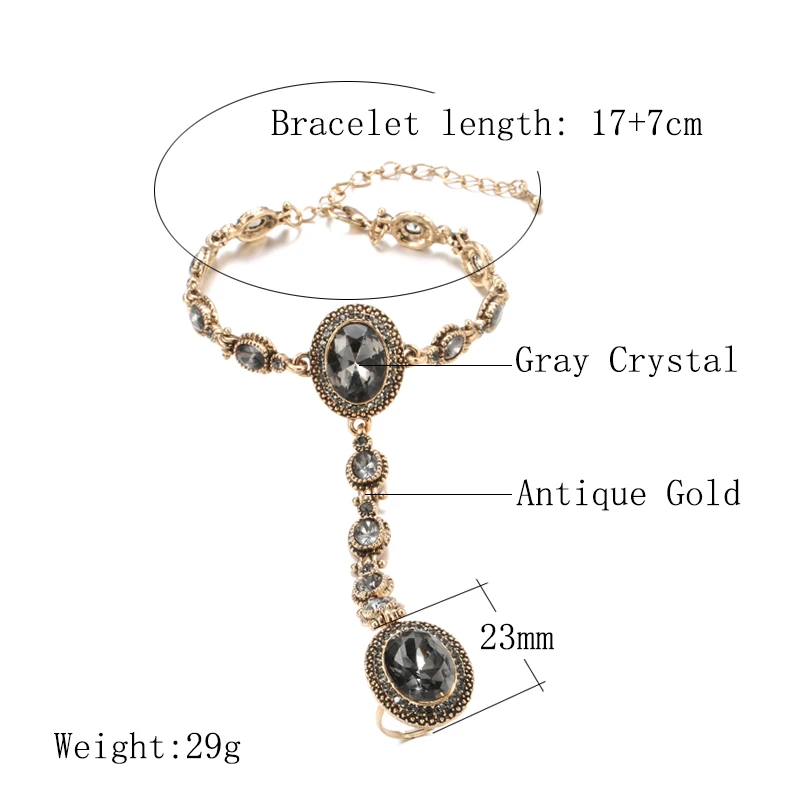 Kinel Luxury Boho Charm Bracelet Link Ring For Women 585 Alloy Gold Color Crystal Flower Link Bracelets Vintage Wedding Jewelry