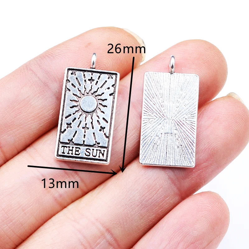 15pcs Silver Plated Witch Divination Tarot Card Moon Sun World  Pendant  DIY Charm Bracelet Necklace Jewelry Crafts Making