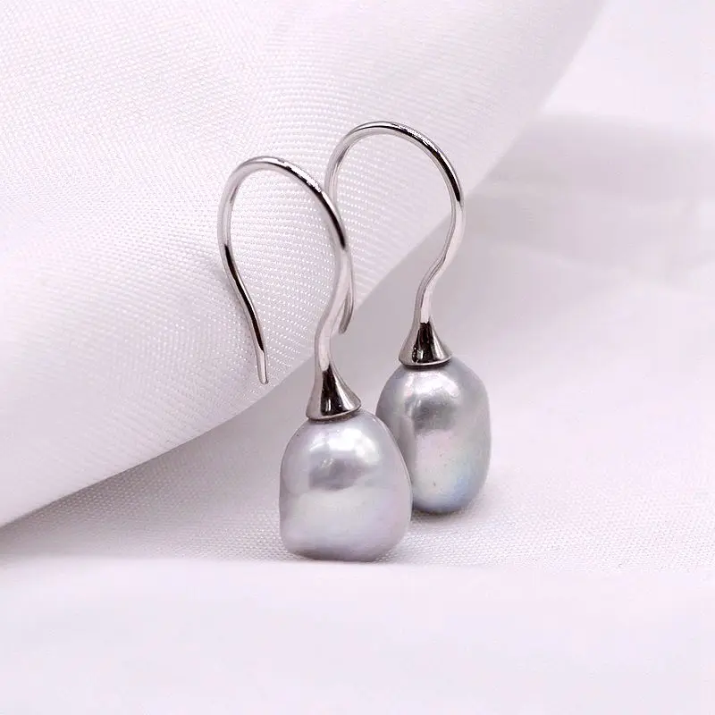 Pearl Earrings Color Natural Freshwater Pearl Big Hook Silver Earrings Baroque Pearls Simple Ladies Earrings Girls Gift Choice