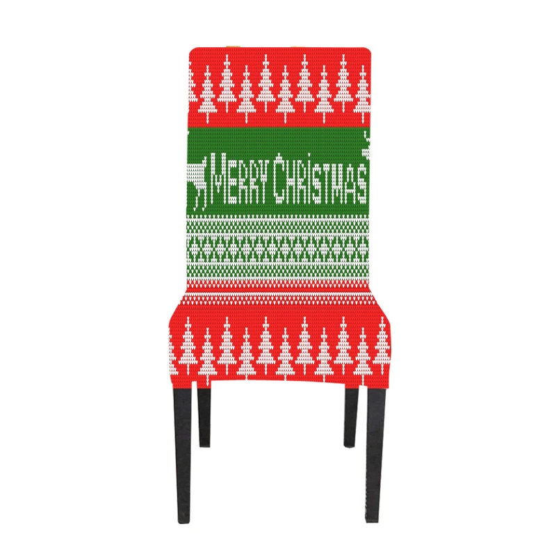 Merry Christmas Jumper Pattern Chair Cover custom Monogram Christmas Winter Decorative Stretch Short Dining Room Chair Covers