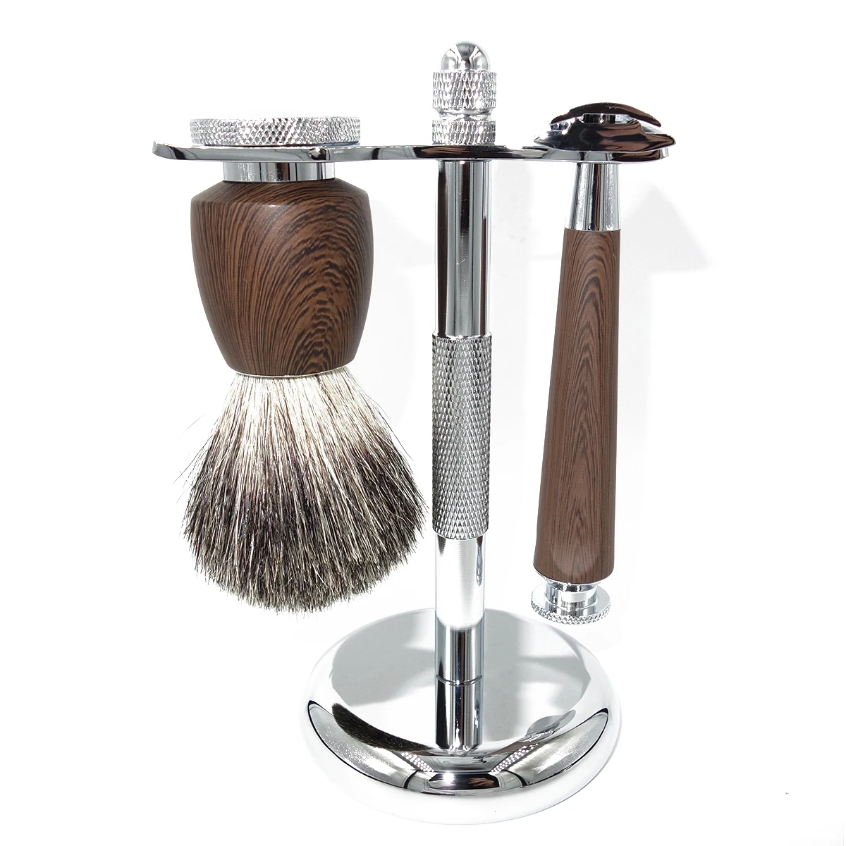 Magyfosia Men's Wet Manual Shaving Kit with Double Edge Safety Razor Blades and Badger Hair Brush Rosewood Grain Handle Holder