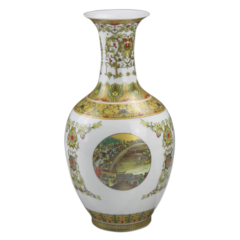 Jingdezhen Chinese Style Ceramic Vase Living Room Decoration Thin China Porcelain Vase The River During The Qingming Festival