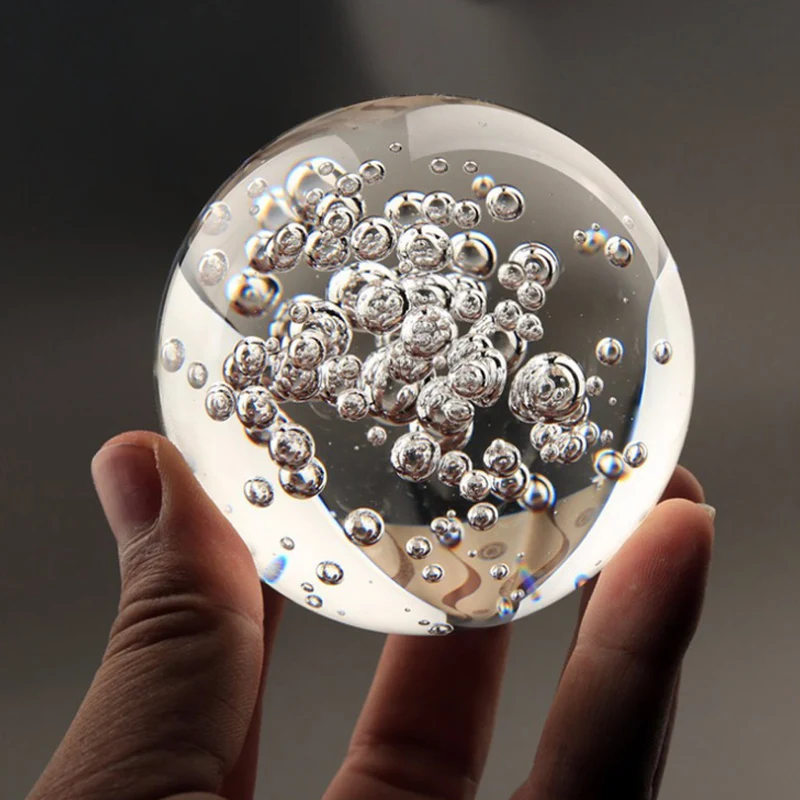 6/8cm Clear Glass Bubble Ball Crystal Ball Feng Shui Magic Crystal Sphere Bedroom Desktop Home Decor Ornaments Photography Prop