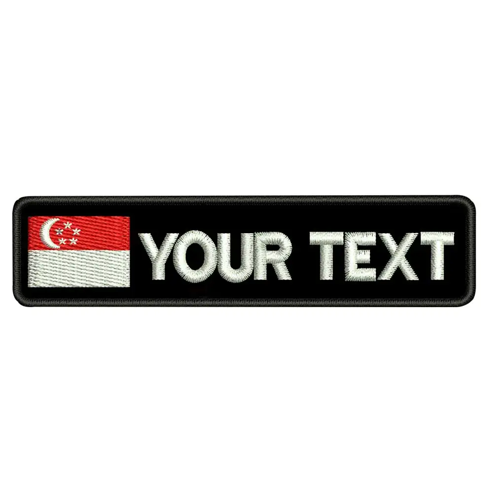 custom name tags patch with Singapore flag Embroidered with iron on backing hook backing