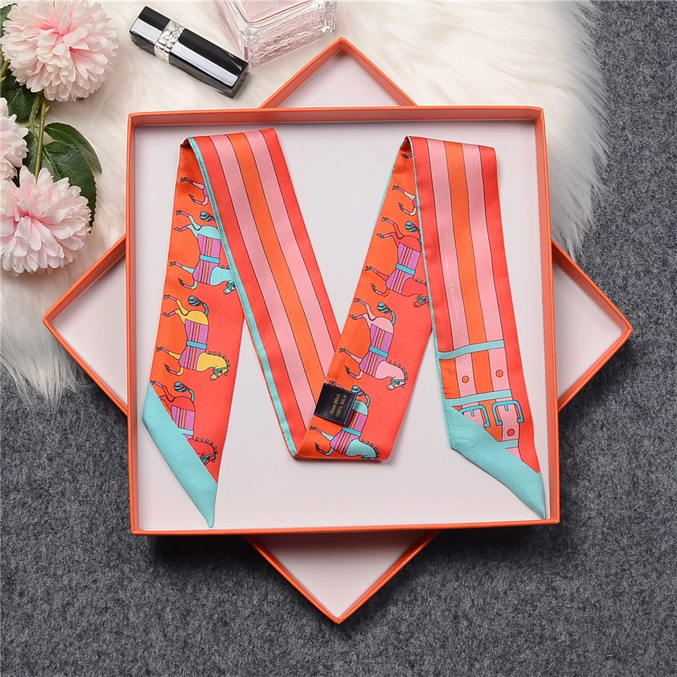 Luxury Horse Belt Natural 100% Silk Scarf Real Mulberry Silk Design Brand Women Scarf Foulard Hair & Bag Scarves Neckerchief