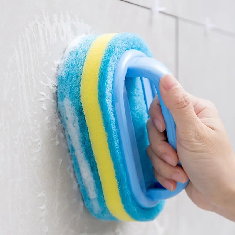 Blue Multi-function Handles Sponge Brush Kitchen Bathroom Cleaning Sponge Brush Plastic Handle Sponge Bath Bottom Bathtub Brush