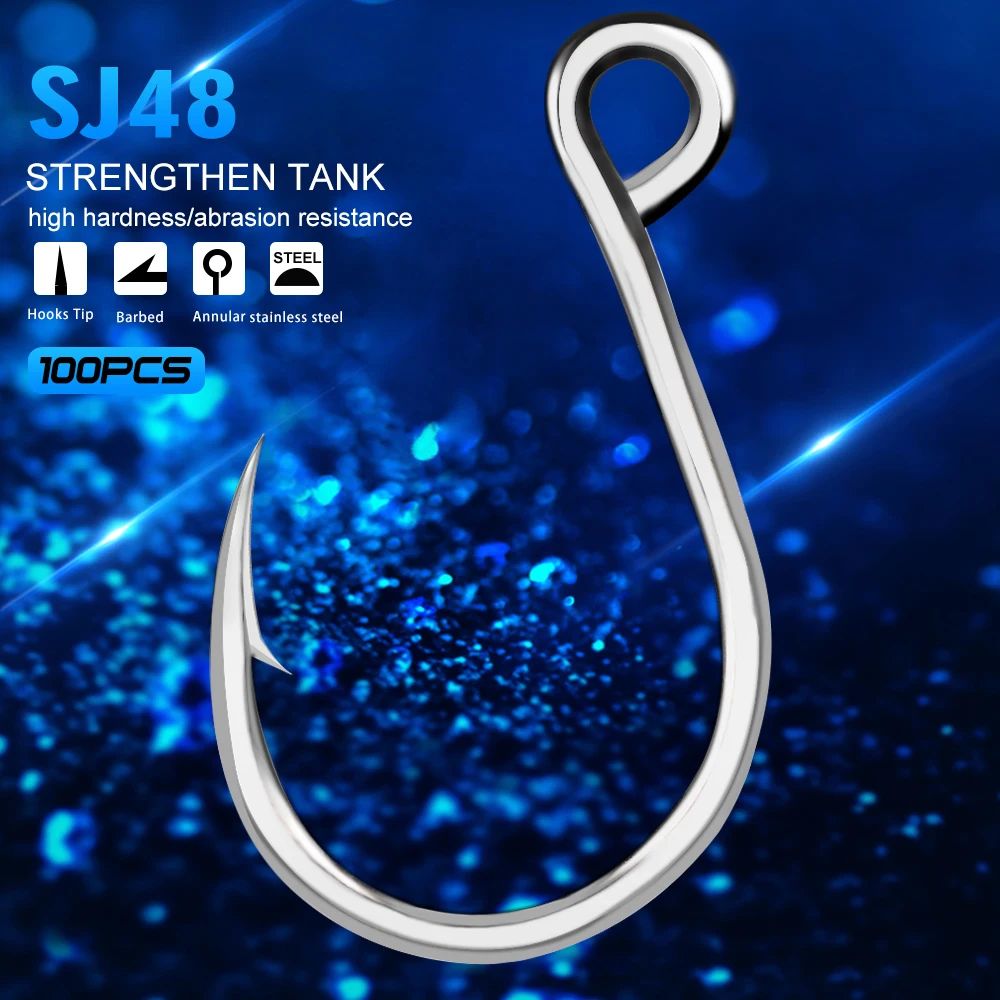 100pcs Strong Big Stainless Steel Jigging Hook 1/0-11/0# Jig Huge Resistant Fishing Hooks Saltwater Anti-corrosion Sea Fish Hook