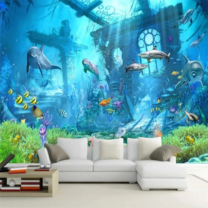 wellyu Customized large mural green wallpaper HD underwater world 3D background living room bedroom background wall wallpaper