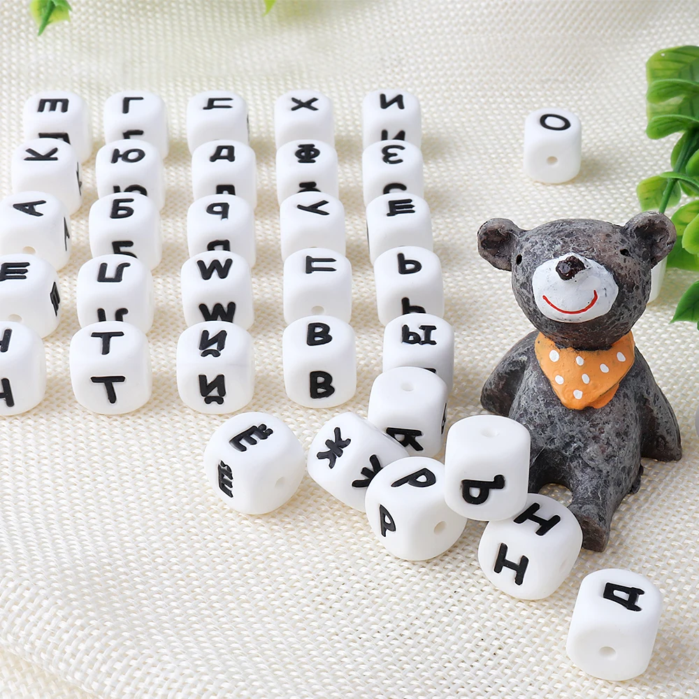 TYRY.HU 10pc alfabet rosyjski 33 koraliki z literami kostka dla mieszanych gryzaków silikonowych dziecko można żuć 12mm