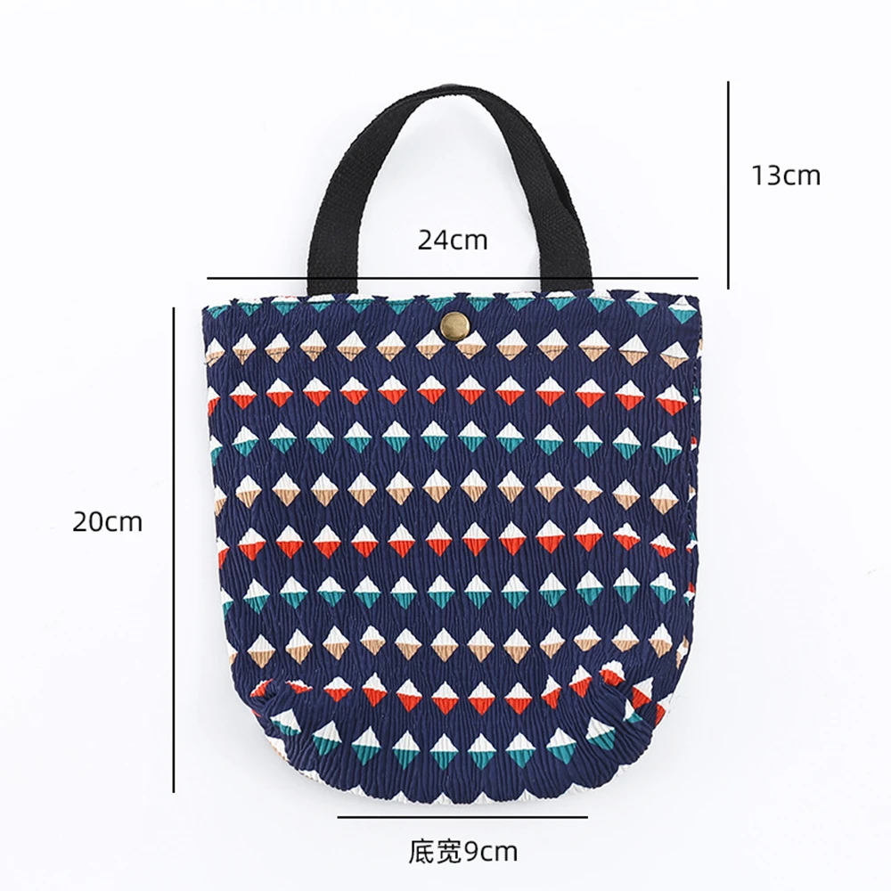 Mini Handbag Wrinkle Shopping Bag for Girl Fresh Small Cotton Ruffle Tote Flower Print Lunch Bag Everyday Foldable Cloth Bag New