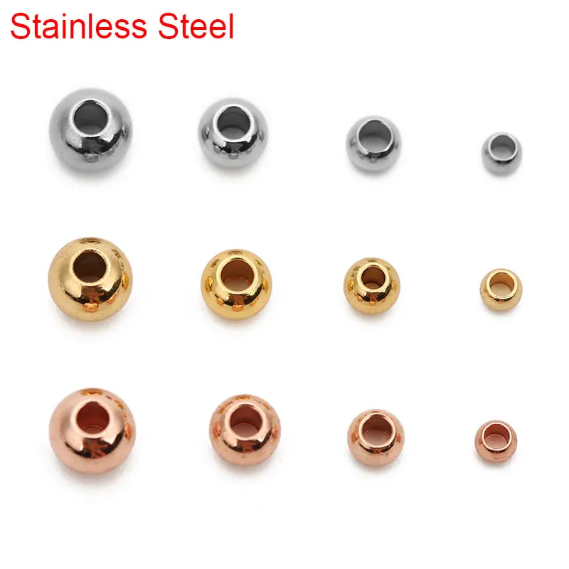 20/50pcs Round Stainless Steel Spacer Beads 3 4 5 6mm Golden Color Loose Big Large Hole Charm Beads For Bracelet Jewelry Making