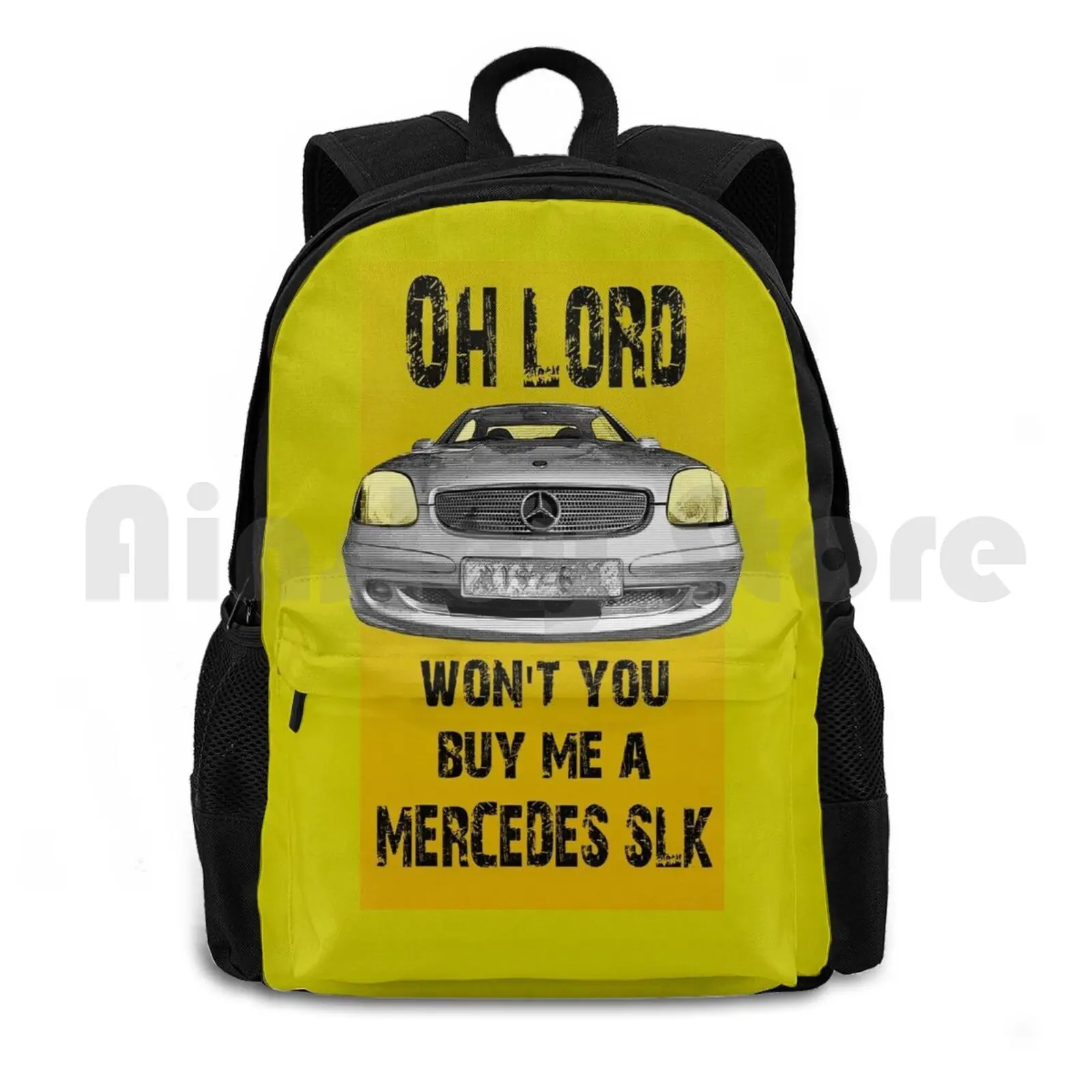 Oh Lord-Song Text Outdoor Hiking Backpack Waterproof Camping Travel Star Daimler Label Automobile Auto Club Car Sports Car